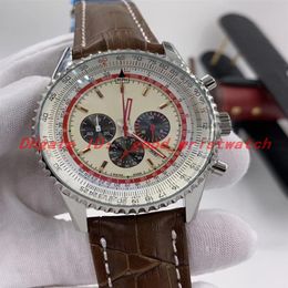 Montre de Luxe 1884 Navitimer horloges kwarts beweging stopwatch roestvrij staal bruin lederen band luxusuhr heren polshorloges288b