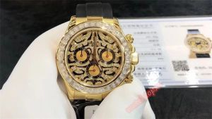 Montre de Luxe Custom Watch diámetro 40 mm 4130 paquete de movimiento 18k oro blanco rosa Sudáfrica true drill anillo boca Mosan Drill correa de reloj de caucho natural