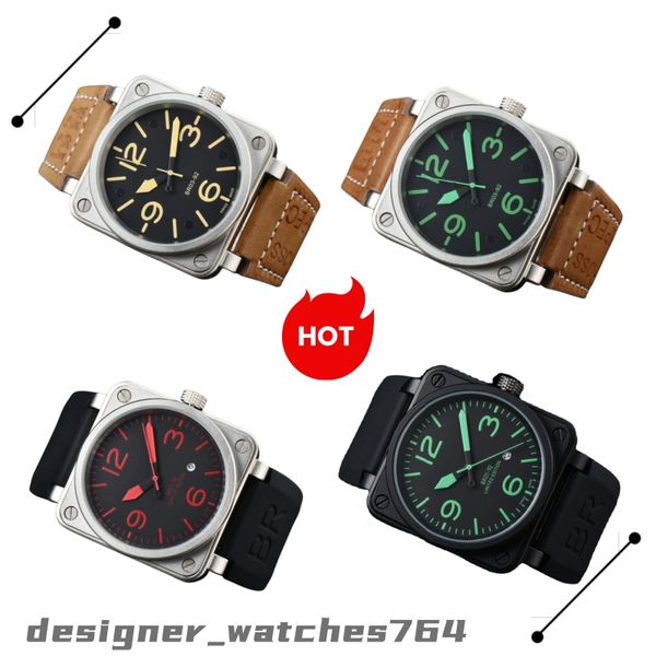 Montre de Luxe Diseñador Relojes Automáticos Reloj Mecánica Matrícula Ocio de vigilancia Bell Bell Brown Cuero Reloj Ross Rubber Square Watchwatch