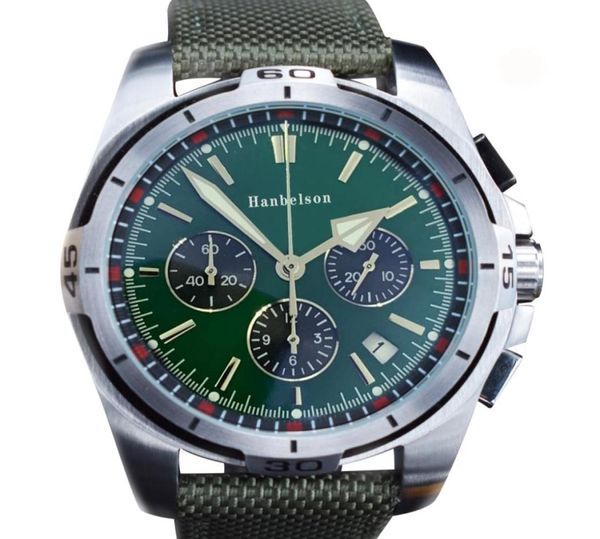 Montre de Luxe Green Mens Watch Leather Bracelet VK Quartz Chronograph Wutgatches 46 mm Sports Uhren4606278