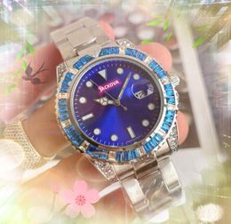 Montre De Luxe japón movimiento de cuarzo hombres relojes 41 mm fecha automática brillante arco iris diamantes anillo reloj al por mayor regalos masculinos reloj de pulsera