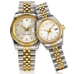 Mira los relojes Gold Gold Women para hombres Mujeres de acero inoxidable completo Paples Luminoso Classic Parejas de pulsera Montre de Luxe 41/36/28 mm