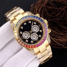 Montre de luxe heren automatische mechanische horloges 40 mm volledig roestvrij staal Rainbow Diamond Bezel horloges zwemhorloge voor m300v