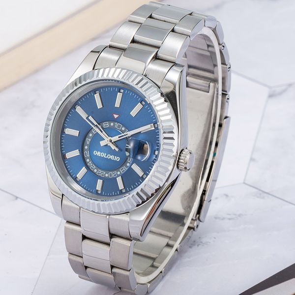 Montre de luxe pour hommes, montres mécaniques automatiques, 42mm, entièrement en acier inoxydable, montres-bracelets de natation, saphir lumineux, calendrier SKY, Orologio