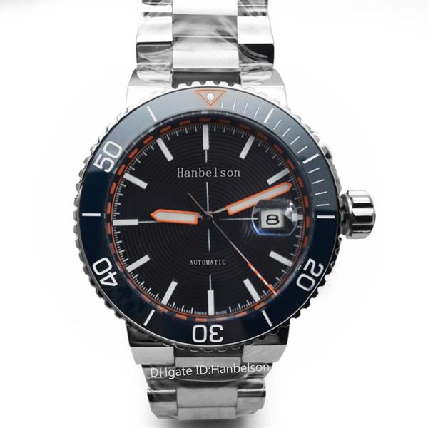 Montre De Luxe Relojes para hombre Relojes de pulsera de titanio gris Movimiento automático Esfera negra Correa de metal Escala naranja Hanbelson307H