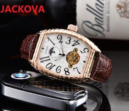 Montre de luxe esfera esquelética reloj lunar clásico para hombre 2813 movimiento automático SS caja mecánica de acero inoxidable cuero genuino 5ATM reloj de pulsera impermeable