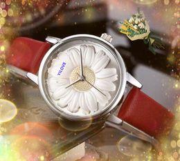 Montre De Luxe Reloj de moda de cuarzo de tamaño pequeño Reloj con esfera de flores de 30 mm Correa de cuero para mujer Color oro rosa Plata Tres pines Relojes simples Regalos