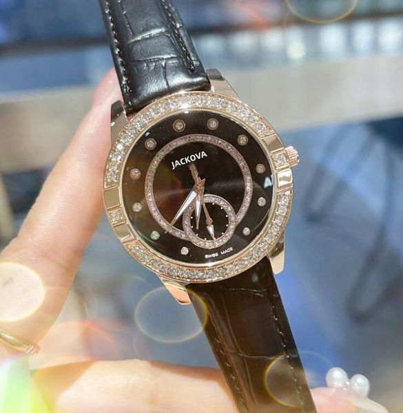 Montre de Luxe Femmes Diamonds Ring Skeleton Montres 37 mm en cuir authentique Quartz Watch Classic Atmosphère Bonnes montre de bracelet