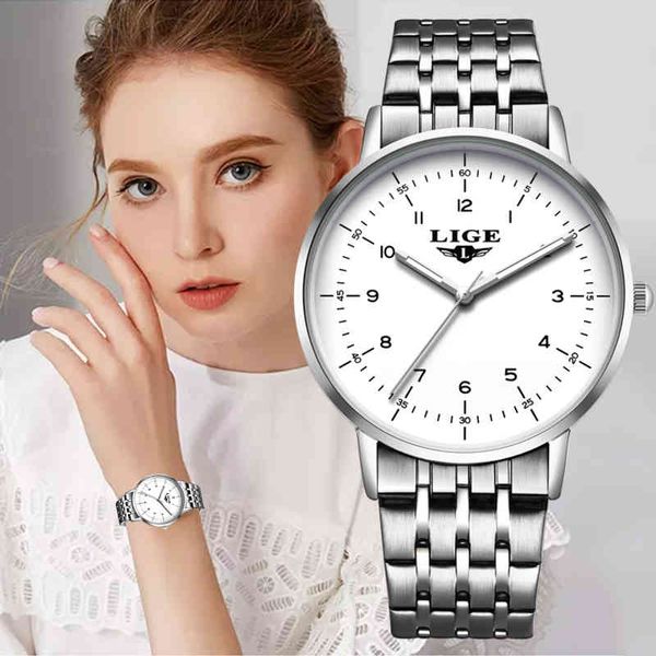 Montre Femme Lige Relojes de lujo para mujer Moda Pulsera de acero completa Relojes de pulsera para mujer Reloj de plata Mujer Chica Regalos 210517