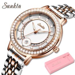 Montre Femme Suntka Classics Classic Watches Fomen Femmes Top Luxury Brand Câches cadeaux Bracele Watch Woman Dress Aploproping Ladies Watch + Box 210517