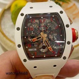 Montre polshorloges uurwerkhorloge RM horloge automatisch mechanisch Tourbillon RM011-FM-serie 4050 mm kalendertiming beperkt RM011 Wit keramiek zijkant goud