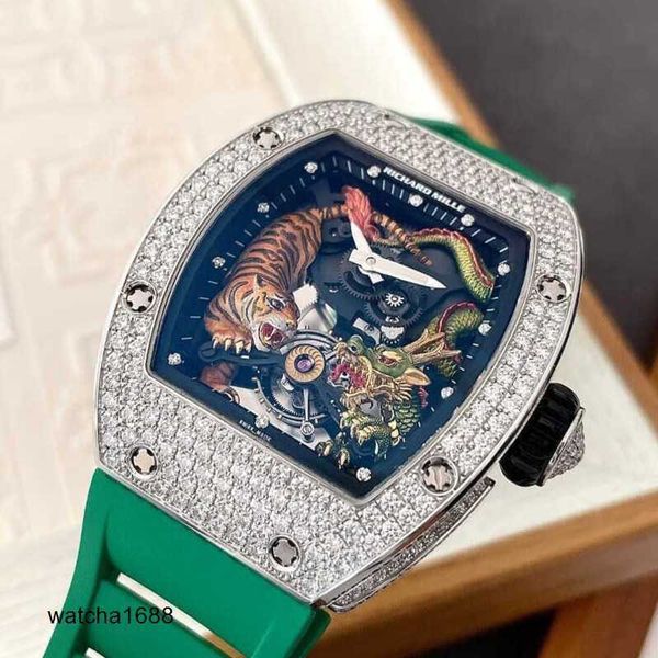 Montre Relojes de pulsera Movimiento Reloj de pulsera RM Reloj RM50-01 Dragon Tiger Tourbillon Edición limitada Moda Ocio Deportes Cronógrafo