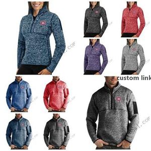 Montreal Canadiens Antigua Mens Womens Fortune Half-Zip Sweater Pullover Jackets- Heather Navy Charcoal Purple Grey Royal .