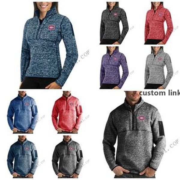 Montreal Canadiens Antigua Hombres Mujeres Fortune Half-Zip Sweater Pullover Jackets- Heather Navy Charcoal Purple Grey Royal .