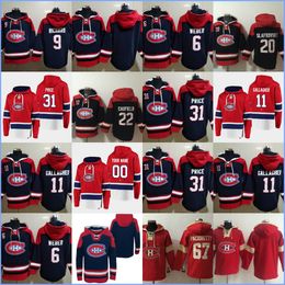 Sweat à capuche des Canadiens de Montréal 11 Gallagher 31 Price 6 Weber 9 Richard 22 Caufield 20 Slafkovsky 67 Pacioretty Maillots de hockey personnalisés Hommes Femmes Jeunes