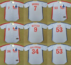 Expos de Montréal 51 RANDY JOHNSON 3 RODNEY SCOTT 6 RUSTY STAUB 7 HUBIE BROOKS 16 TERRY FRANCONA 34 Maillot de baseball BILL GULLICKSON cousu 01