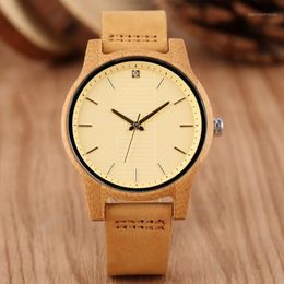 montres pour femmes Montre en bois femmes montre à Quartz Simple cadran jaune en cuir véritable dames montre-bracelet élégant décontracté Watch1307G