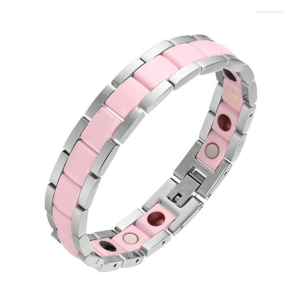 Moocare Simple Classique Rose Céramique Bracelet Bio-énergie En Acier Inoxydable Pour Hommes Et Femmes Chaîne À Maillons