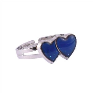 Mood Rings Double Hearts Love Couples Ring Mutual Affinity Closer Heart Change Color
