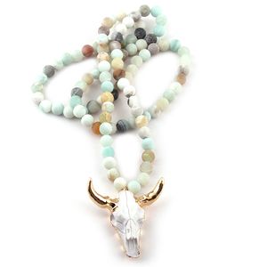 Frosted Amazonite stenen bohemian tribal sieraden hoorn hanger ketting