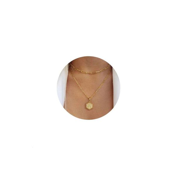 Collier d'or exquis de Mooham - Collier en couches en couches de femme mignon Hexagonal Initial Collier Femme Collier de bijoux en couches en or pour femmes