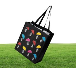 Moomin Little My Cartoon bolsa de compras reutilizable negro fuerte grande impermeable bolsa de supermercado bolso de mano regalo bolsas de playa 5679652