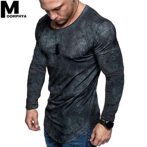 Moomphya rétro cravate-teint à manches longues drôle hommes T-shirt Streetwear ourlet incurvé T-shirt hommes Longline Hip Hop hauts T-shirt T200617292i