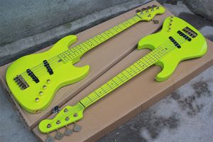 Guitare basse électrique vert fluorescent Moon 5 cordes avec matériel doré, pont Wilkinson, peut être personnalisé