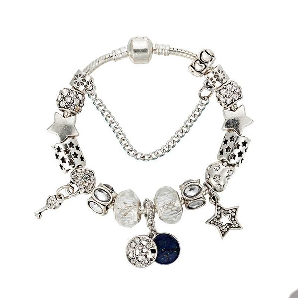 Lune et ciel bleu étoiles bracelet à breloques pour Pandora 925 argent plaqué serpent chaîne chaînes à main designer bijoux pour femme petite amie cadeau bracelets avec boîte d'origine