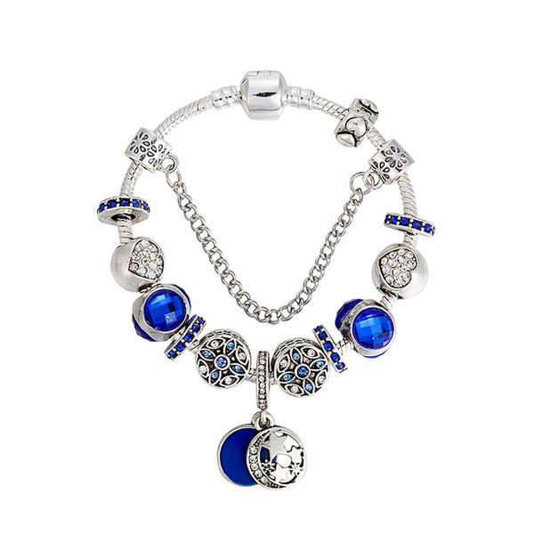 Lune et étoile pendentif bleu bracelet à breloques ensemble pour Pandora 925 argent plaqué serpent chaîne bracelets à breloques pour femmes designer bijoux bracelet de luxe avec boîte d'origine