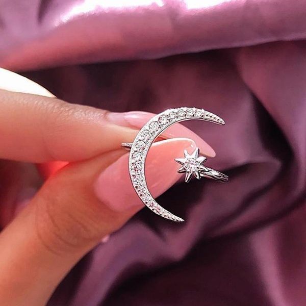 Lune et étoile Zircon cristal ouvert anneaux pour femmes fille anneaux de mariage réglable Knuckle bague bijoux cadeau de noël