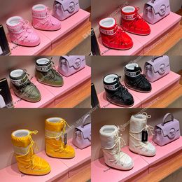 Moon Boot Bottes de neige Top Quality Nylon Apres-Ski Bootie Gabardine Bottes Femmes Chunky Hiver Chaud Fourrure Triangle Booties Chaussures Hauteur intérieure Augmentation 4 C C6VW #