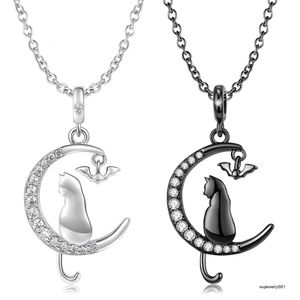 Maan Kat en Vleermuis Ketting Hanger met Heldere Zirkonia Authentiek 925 Sterling Zilver voor Vrouwen Ketting Sieraden Groothandel