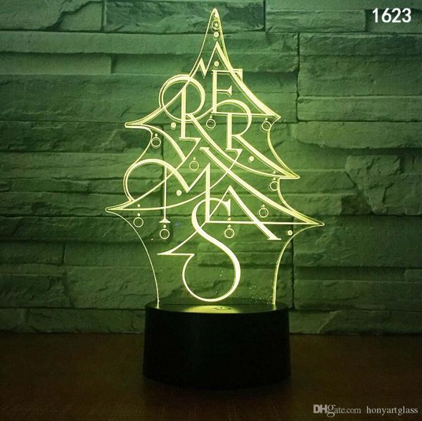 Luces Luna Árbol de Navidad Muñecos de nieve Viñetas de animales Insecto Personaje musical Ilusión 3D Lámpara LED Luz nocturna Colorida Alimentada por USB