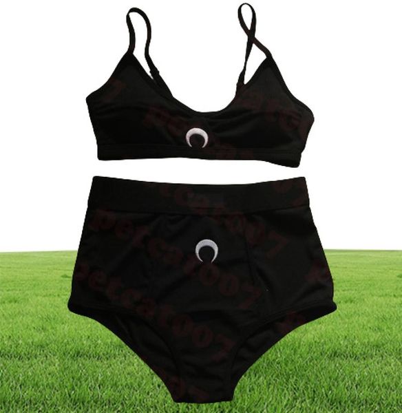 Luna bordado traje de baño bikinis conjunto diseñador para mujer sujetador calzoncillos conjunto de cintura alta ropa interior de las señoras dos colores7451503