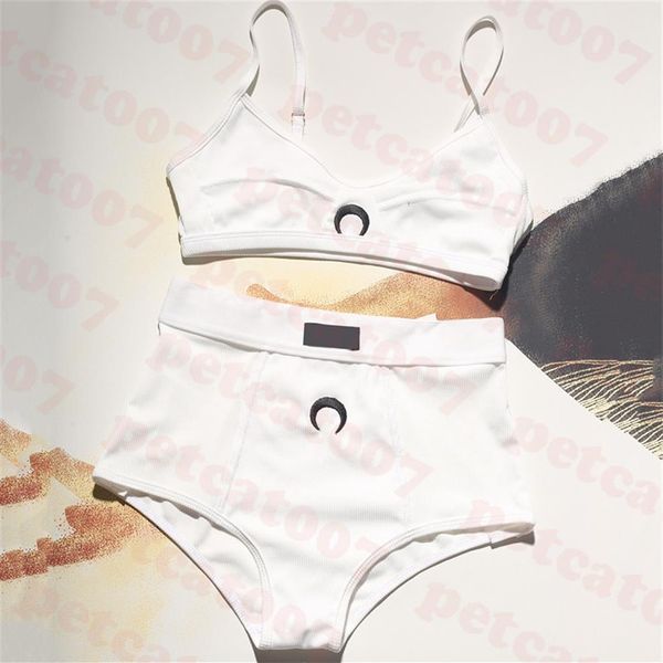 Luna bordado traje de baño bikinis conjunto diseñador para mujer sujetador calzoncillos conjunto de cintura alta ropa interior de mujer dos colores279o