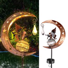 Moon Fairy Solar Light Outdoor Garden Stake Lights IP55 Waterdichte gazonlamp Metalen vlindertuin Decoratief ijzeren grondinzetstuk 240422