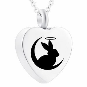 Moon Festival Cremation Ashes Urn Hanger Rabbit Heart Roestvrij stalen ketting voor PET / Human Memorial Sieraden