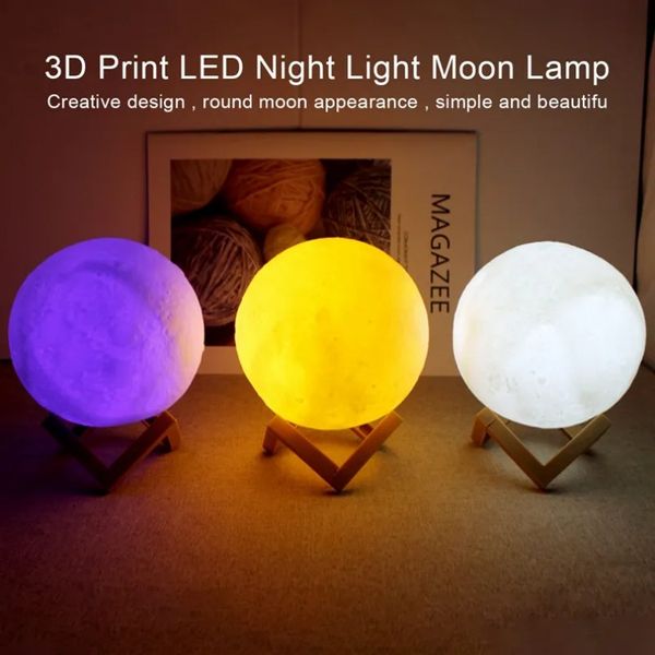 Lámpara de luna luz luz 3D impresión luna auxiliar USB control remoto LED LED DIMBIABLE CABEZA DE MESA DE MESTA DE MESTAJE
