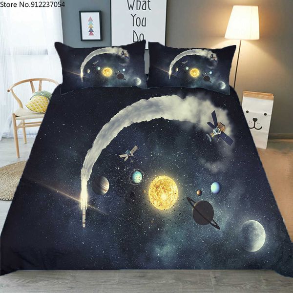 Juego de ropa de cama Moon Planet Galaxias espaciales Funda de edredón 3d Regalo de Navidad Edredón Ropa de cama de 2/3 piezas Cama personalizada