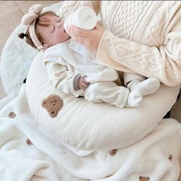 Forma de luna Almohada para bebé Algodón Suave Multifunción Enfermería Maternidad Lactancia Almohada Niños Comodidad Parachoques Cubierta lavable 240228