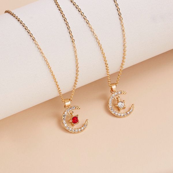 Lune en forme d'étoile pierre de naissance anniversaire 12 mois strass collier bijoux femmes pendentif tour de cou coloré cristal cou chaîne amitié cadeaux nouveau chaud