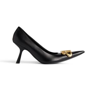 Moon Slingbacks pomp designer schoenen puntig teen 8,5 cm flex hakken kalfsleer vrouwen schoenen glijbanen op gouden letter