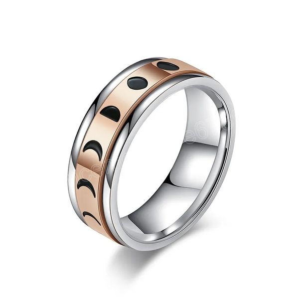 Mune Solar Rotatable Ring Band Rose Gold en acier inoxydable Décompresser les anneaux pour les femmes Bijoux fins et les bijoux