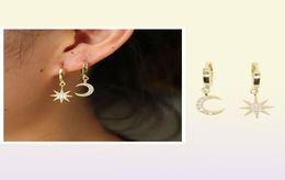 Boucle d'oreille étoile de lune pendante mignon charme étoile de lune plaqué or 2018 cadeau de Noël cadeau 925 argent sterling magnifique bijoux pour femmes2102565
