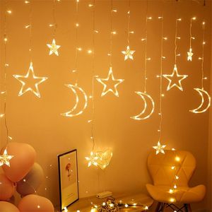 Lune étoile LED guirlandes lumineuses chaîne année de noël guirlande rideau lampe Ramadan décoration pour la maison chambre fenêtre Eid Mubarak 220408