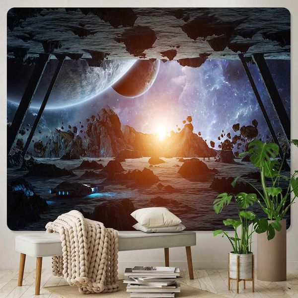 Moon Tapstries Space Home Art Decor Tapestry Hippie Boho Psychedelic Scene Fond imprimé pour la chambre à coucher Tapiz R0411