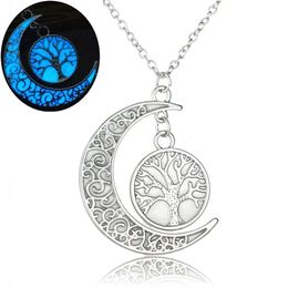 Luna árbol de la vida madre esposa noche luminosa clavícula colgante Collar cadena larga Collar gargantilla Collar mujer joyería