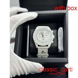 Moon White Bioceramic Moonswatch Quarz Chronograph Mens Mens Watch Mission to Mercury Nylon Luxury Watch James Montre de Luxe Limited Edition Box