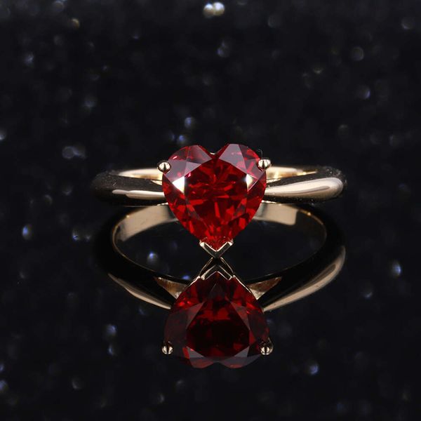 Anillo de joyería de moda para mujer de oro rubí rojo fino con forma de corazón de luz de luna